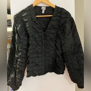 Black Crinkled Blouse With Buttons